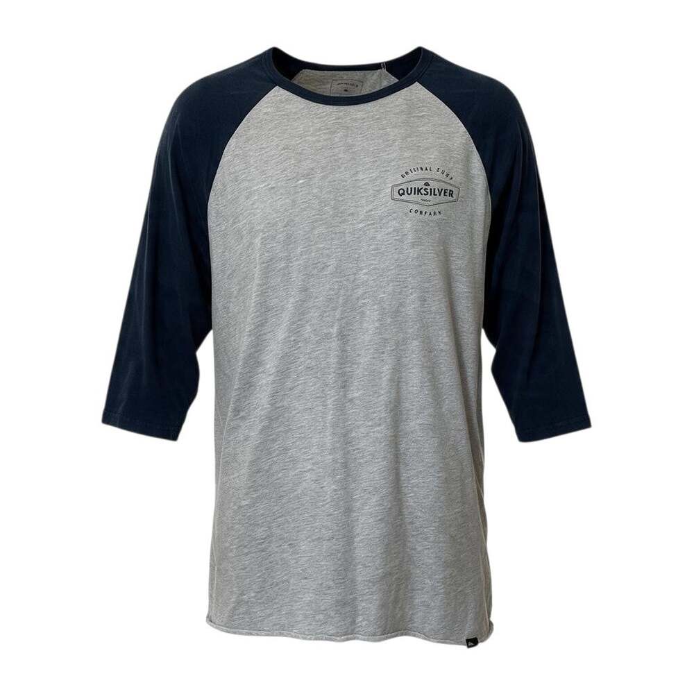 Quiksilver Mens Raglan 3/4 Sleeve T Shirt XL Gray Black Surf Skate Baseball